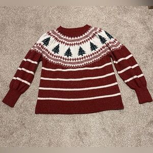 Maurices Red and White Sweater with Tree Design